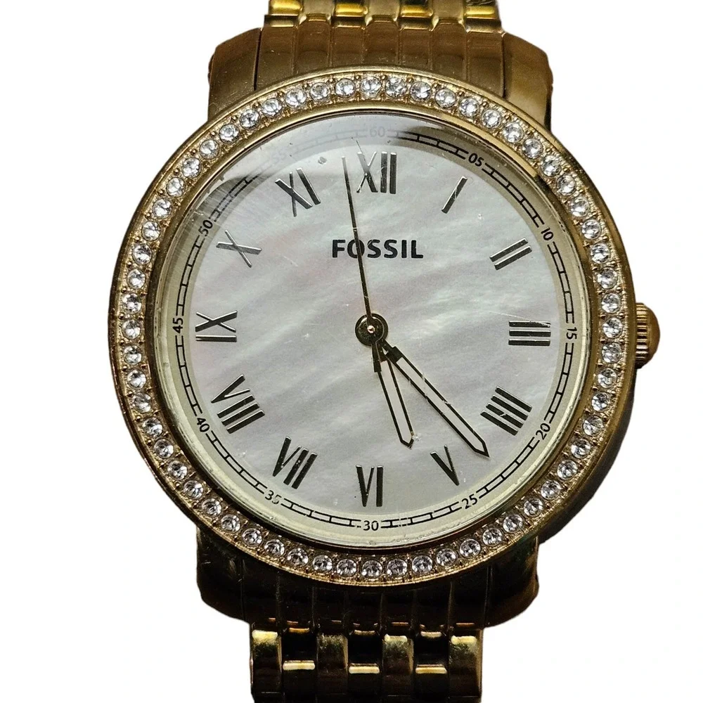 Fossil 256400 Women's Gold Tone Stainless Steel Watch 4 Small Wrist See Photos